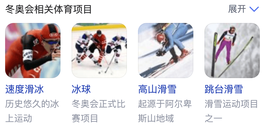 Winter Olympics related sports as related entities to the search query